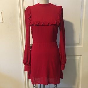 Reformation Red Long Sleeve Mini with Ruffle